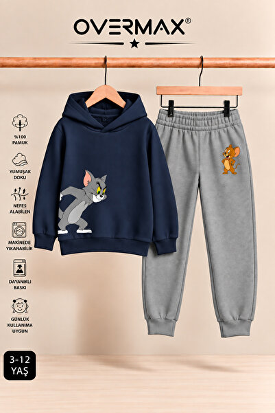 OVERMAX Παιδικό σετ φόρμας με κουκούλα με στάμπα Tom & Jerry – Ηλικίες 3-12 ετών