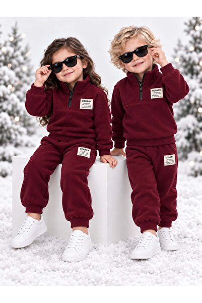 Oz Baby Kışlık Kalın Polar Dik Yaka Fermuarlı Kız Erkek Bebek Çocuk Alt Üst T...
