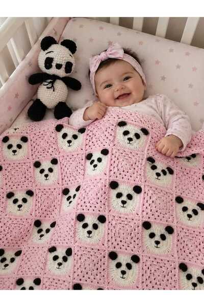 ARTTMACRAME Panda Baby Blanket 100 × 100 cm with Panda Gift