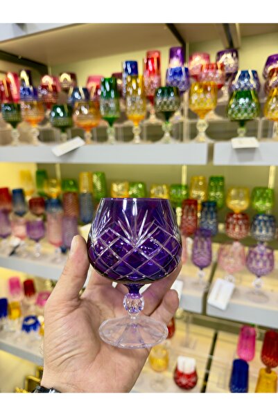Vakıf home Bohemia Kristal Ayaklı Renkli Kahve Yanı Su Bardağı 1 Adet 250 ml