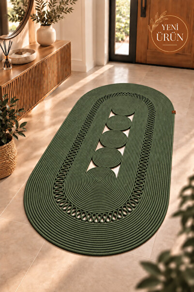 MaVaux Nola Doğal Hasır Jüt Kilim Dekoratif Örgü Tasarım Oval Salon, Antre, M...