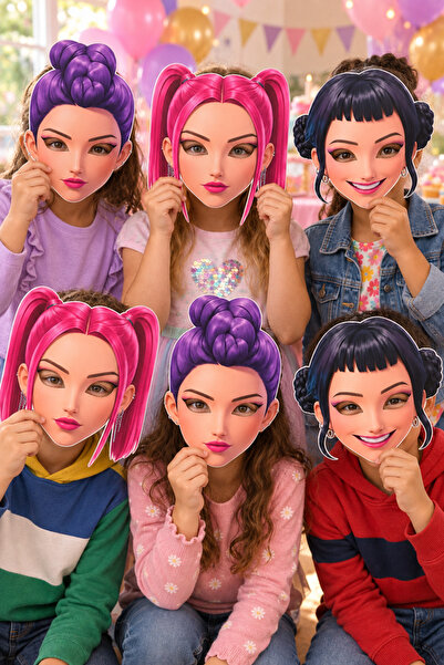 DODOMAR K Pop Huntrix Demon Hunters Model 3 6'lı Karton Maske Parti Maskesi D...