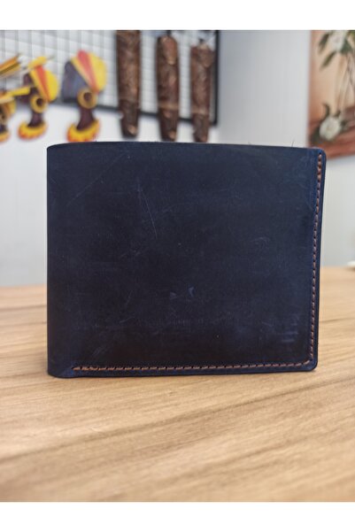 MATRUŞKA DERİ SANAT TASARIM Genuine Leather Classic Men's Wallet (Navy Blue)