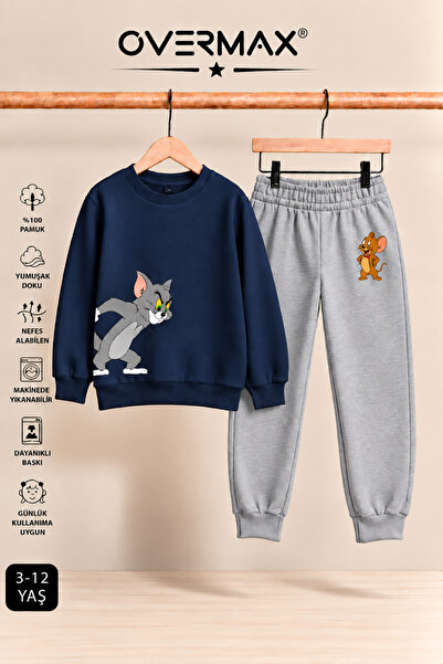 OVERMAX Set de trening fără glugă cu imprimeu Tom & Jerry pentru copii – 3-12...