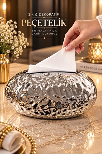 Kitchen Beauty Gümüş Renk Plastik Darbeli Tasarım Peçetelik Dekoratif Modern ...
