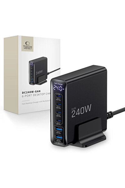 Tech-Protect Βάση Φόρτισης DC240W-GaN, Επιτραπέζιος Φορτιστής 6 Θυρών PD 240W...