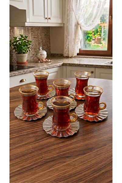 AR HOME طقم شاي من 12 قطعة زجاج وفولاذ