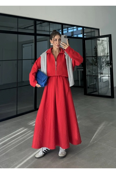 manana fashion Σετ δύο τεμαχίων με υφασμάτινο μπουφάν με φερμουάρ και φούστα ...