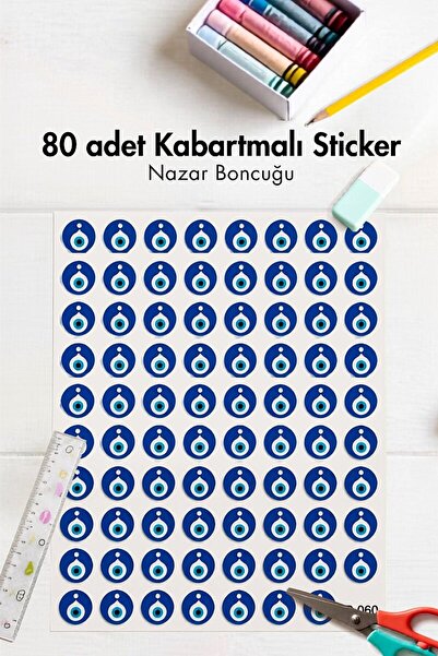 Bimotif 80li Büyük Boy Kabartmalı Sticker Seti - Nazar Boncukları