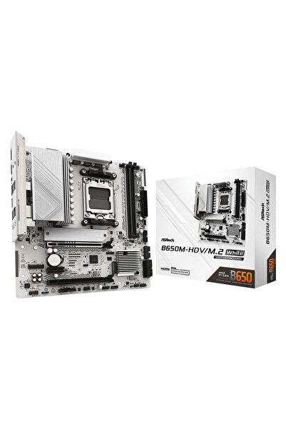 ASROCK B650M-HDV M.2 Beyaz Micro-ATX AM5 anakart, AMD Ryzen 9000/8000/7000, P...