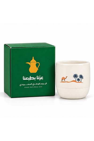 wafra store كوب سيراميك لليوم الوطني السعودي سعة 250 مل بتصميم تراثي (جمل ونخ...