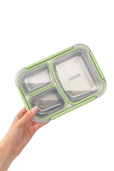 Cin 780 ml, 3 Bölmeli, Öğrenci-Ofis Yemek Kabı, Sefertası, Yemek Termosu, 304...