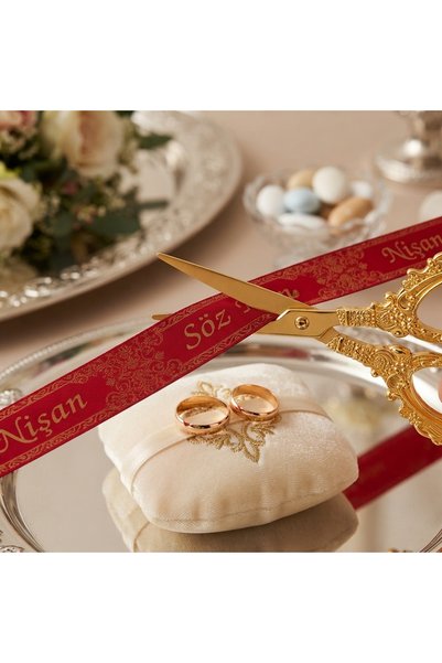 Simply Now Stylish and Exclusive Promise, Engagement, Wedding Ring Ribbon Cutting Scissors, Silver