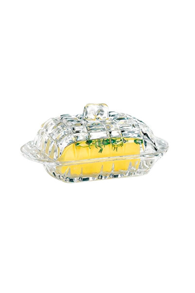 OEM Clear Glass Butter Dish with Lid 17x10.5 cm Decorative Crystal Pattern Co...