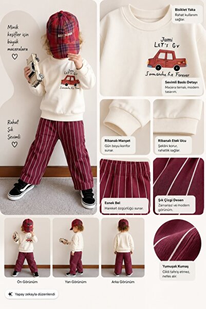 My Kids Wear Boy's Set 100% Cotton Sweatshirt Patterned 2-Piece Baby Boy&Child Set