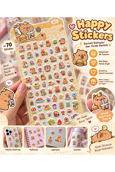 EDELFU 3D Kabartmalı Sticker Sevimli Capybara Çıkartma Bullet Journal Defter ...