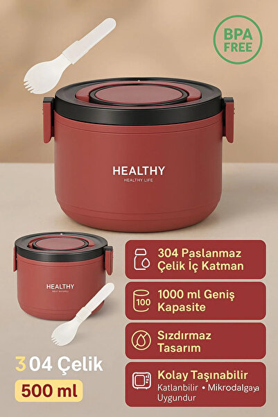Cin 1000 ml, Yemek Saklama Kabı, Sefertası, Yemek Termosu, 304 Çelik, Sızdırm...