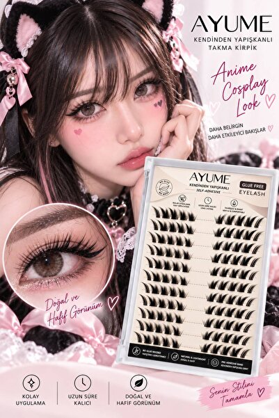 AYUME BEAUTY Kendinden Yapışkanlı Premium Anime Volume Kirpik Seti - 90 pcs N...