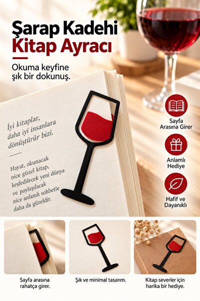 Ognami Şarap Kadehi Kitap Ayracı - Kırmızı Siyah Şık ve Dekoratif Kitap Ayracı