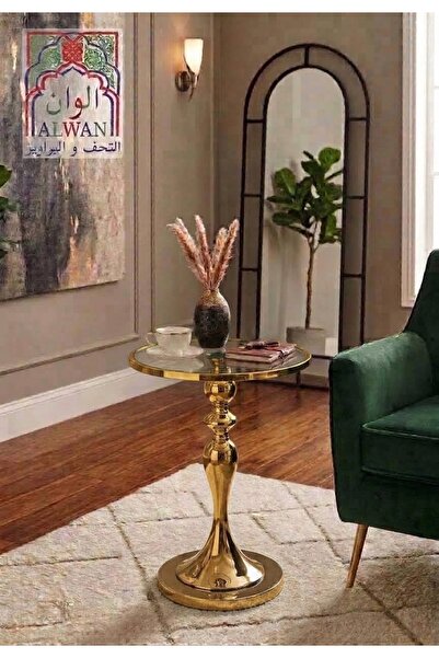 Generic Brand Luxury Glass Side Table with Ornate Gold Base - 57cm Height