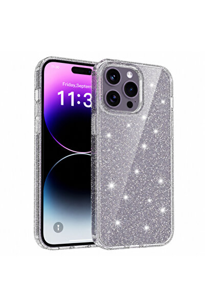 EDELFU iPhone 14 PRO uyumlu - Simli Şeffaf Yumuşak Silikon Kapak, Darbeye Day...