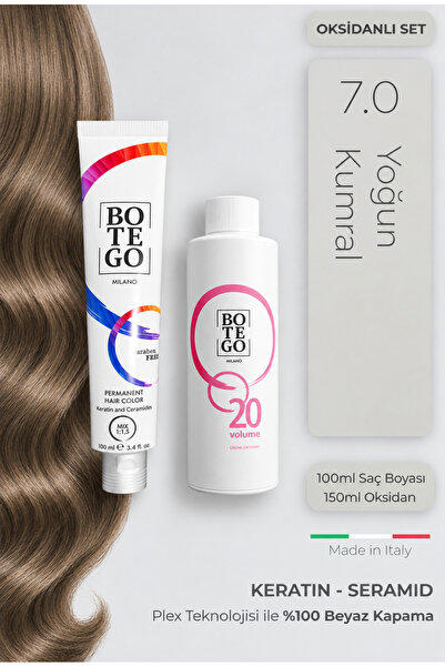 botegohair Profesyonel Krem Saç Boyası - 7.0 Yoğun Kumral 100 ml - 20 Volume ...