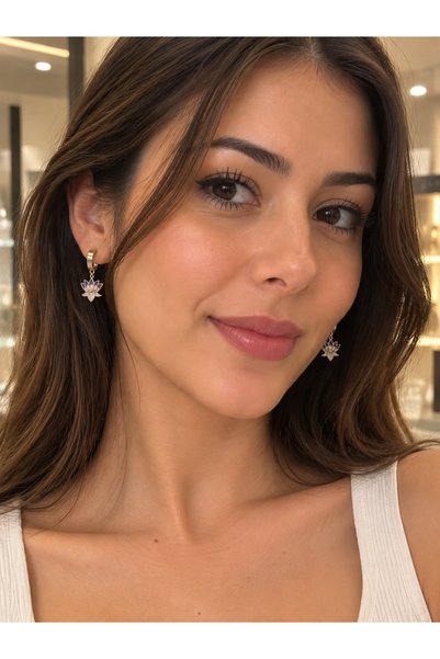 Caelvra Accessories Kadın Çelik Lotus Çiçeği Küpe Gold Renk Renkli Sallantılı...