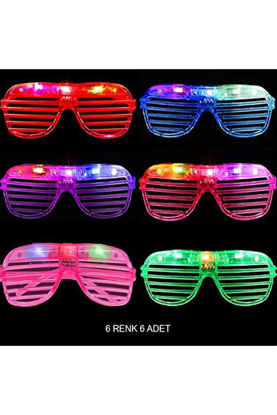 ARNEER Mey İthalat® Işıklı Panjur Şeritli Led Parti Gözlüğü 6 Renk 6’Lı Set