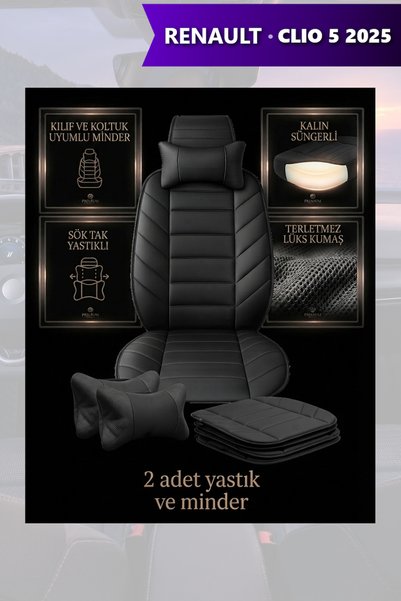 Automod renault clio 5 2025 uyumlu koltuk kılıf koruyucu lüks model 2li set m...