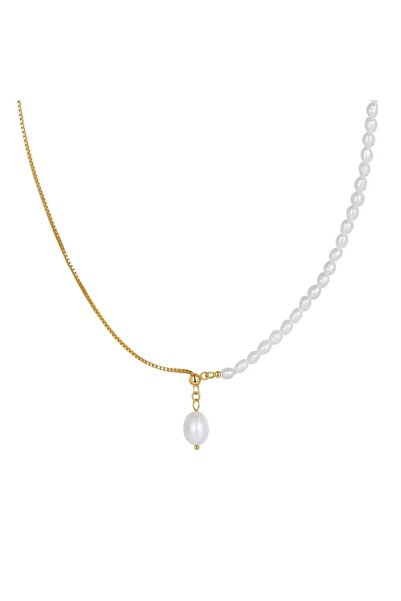 Marquise Women's 925 Silver Gold-Plated Pearl Necklace JW1717
