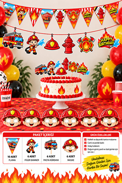 GREATOY İtfaiyeci Temalı Doğum Günü Parti Seti 10 Flama 6 Figür Banner 6 Past...