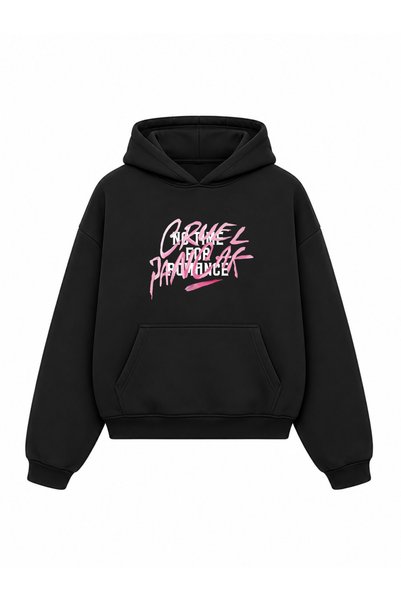 Grafftee Clothing Black Printed Oversize Unisex Hooded Sweatshirt - Hoodie wi...