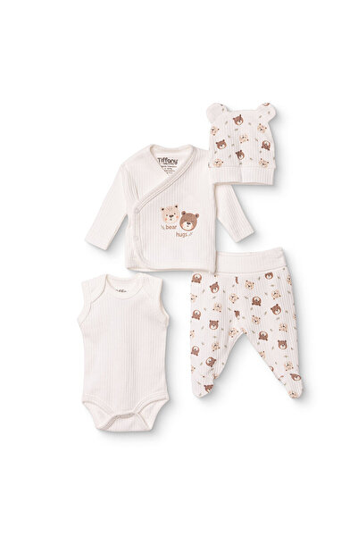 Tiffany Erkek Bebek Prematüre Set Ayı Baskılı Çıtçıtlı Zarf Yaka Long Sleeve ...