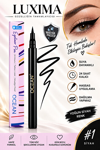 Luxıma Siyah Eyeliner Likit Kalem Eyeliner Suya Dayanıklı Yoğun Pigmentli