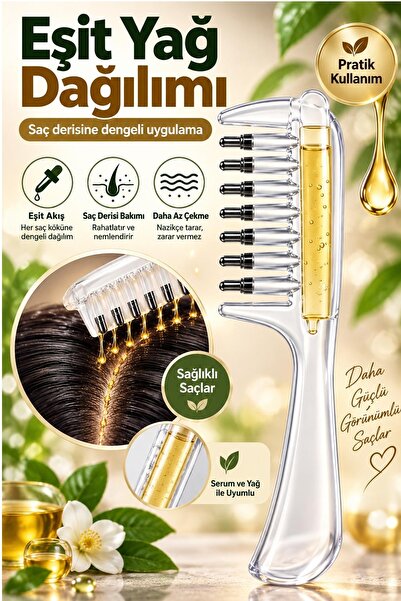 MİMOZA PARK Serum Hazneli Saç Tarağı Hazneli Saç Derisi Bakım Yağ Serum Tarağı Masaj Başlıklı Tarak