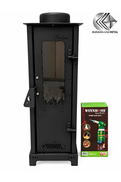 Karahisarlı Metal Mini Pelet Sobası – Cam Kapaklı Siyah Metal Isıtıcı Soba