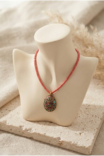 ZGNOVA Handmade Coral Natural Stone and Brass Nepali Pendant Special Design N...