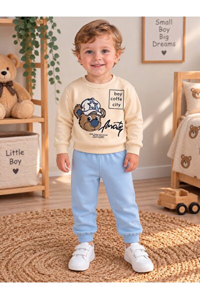 Organic Product DimpleBaby Cute Teddy Bear Printed Baby Boy 2-Piece Sweatshir...