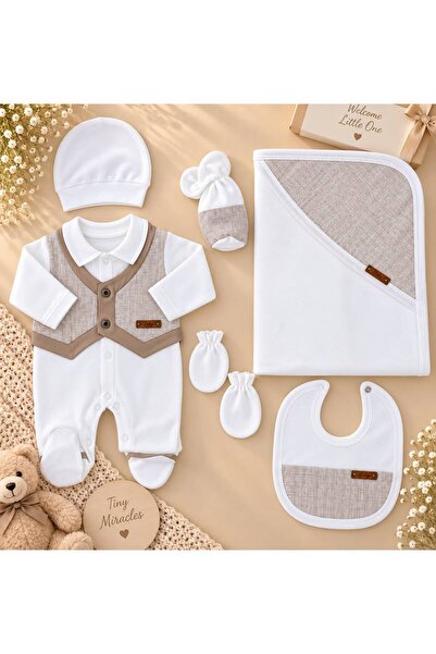 Baby day طقم استقبال مواليد ولادي أنيق 6 قطع بتصميم سديري (فيست) كلاسيكي وتفا...