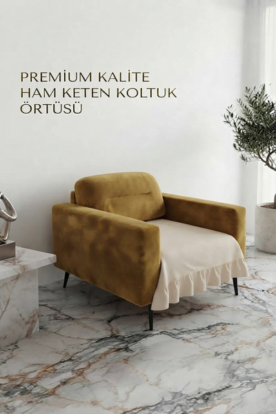 sese design Fırfırlı Koltuk Örtüsü Bohem Pamuk Keten Kaymaz, Yıkanabilir, Mod...