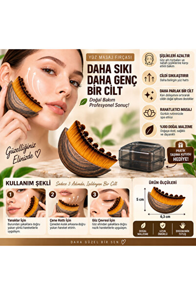ÇARŞI HANEM Boxed Wood-Looking Lymphatic Drainage Massage Brush Face Neck Chi...