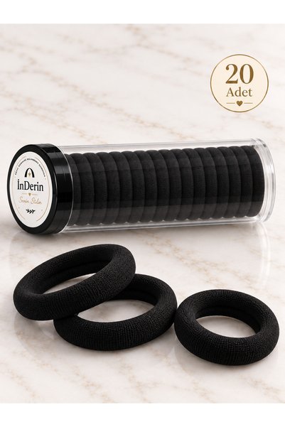 İnDerin Rubber Buckle Towel 20 Pieces Imported Premium Black Hair Rubber Set
