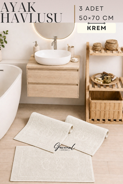 Güvenal Trace |   3-Piece Footprint Patterned 50 X 70 cm Foot Towel Set |   T...