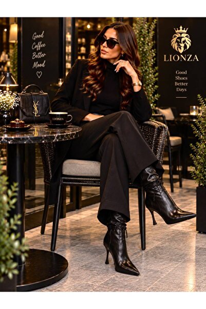 LIONZA 6 CM İNCE TOPUKLU PARLAK DERİLİ ŞIK KISA ÇİZME