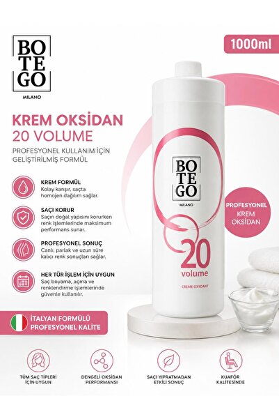 botegohair Profesyonel Krem Oksidan 6% | 20 Volume 1000 ml
