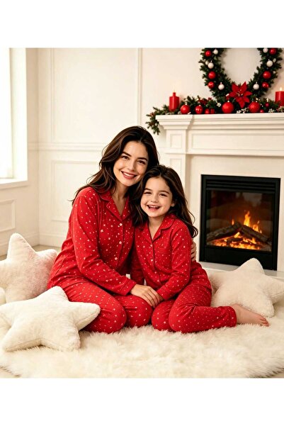 NiCe İç Giyim Mother Daughter Pajama Set Red Star Pattern Soft Fabric Comfort...
