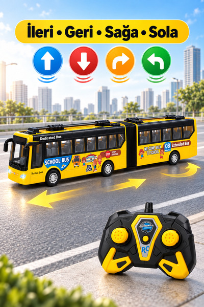 İlknurtoys Uzaktan Kumandalı Körüklü Şehir Otobüsü Işıklı Müzikli Büyük Boy Oyuncak City Bus 3+ Yaş