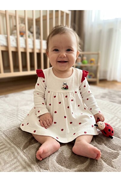 Uğur Böceği Baskılı Bebek Zıbınlı Elbise