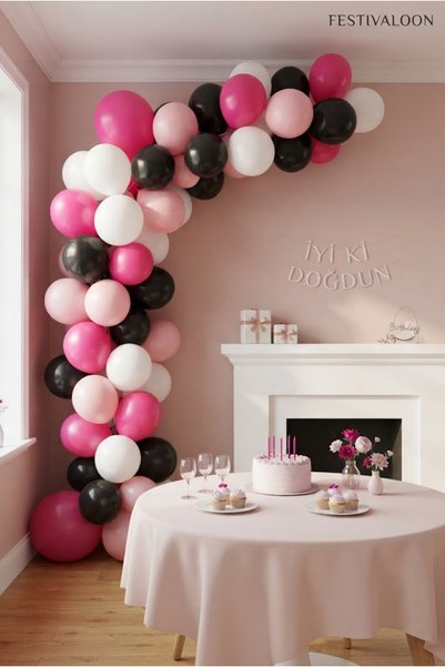FESTİVALOON 20-Piece Pink Fuchsia Black and White Balloon Set Baby Shower Birthday Party Decoration Celebration and Event Decor