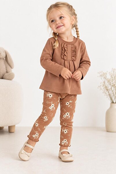 İŞLERKİDS Baby Girl Sweatshirt Floral Patterned Leggings 2-Piece Set